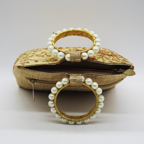 Hand Bag | Embroidery Work Women Wedding Potli Bags Or Batwa Or Wristlets With Pearl Handle